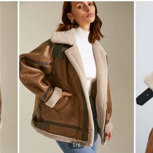 Commense Oversized Sherpa Lined Suede Shearling Flight Jacket, Size XS, NWT